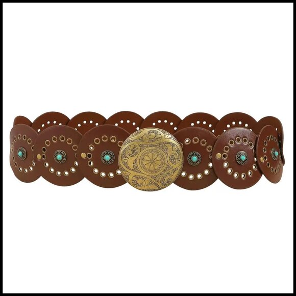 Western Wide Leather Belt Boho Cowgirl Style Adjustable for Dresses Jeans main image 2